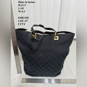 Gucci Black Monogram Tote with Gold Accents